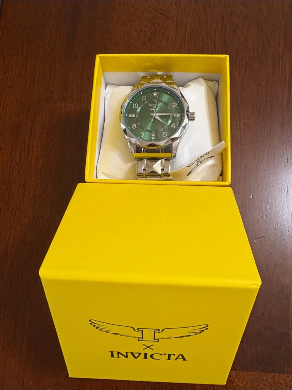 Invicta Silver Watch with Green Sunburst Dial